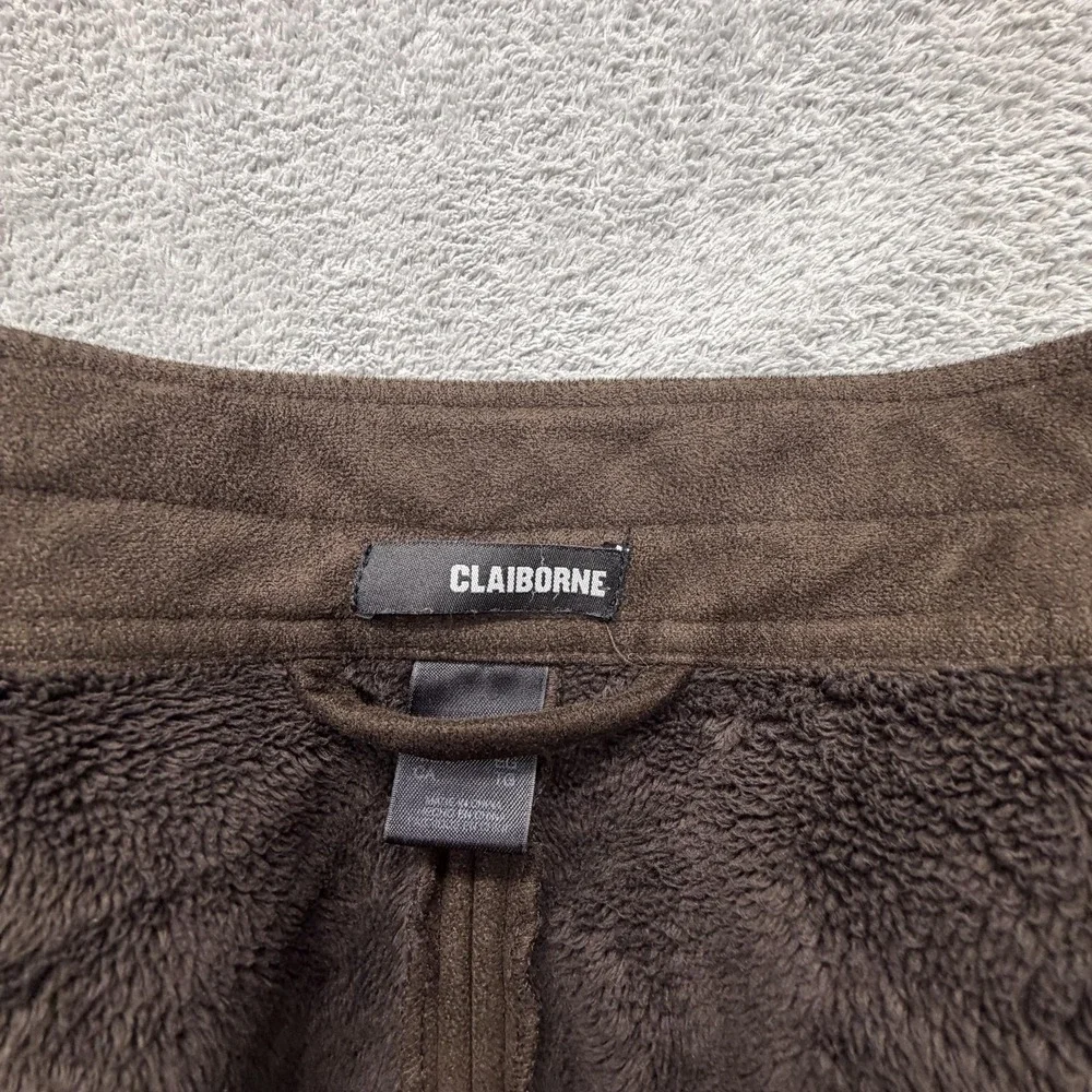 Claiborne Jacket Mens XL Brown Faux Suede Fleece Lined Full Zip Bomber‎ Winter